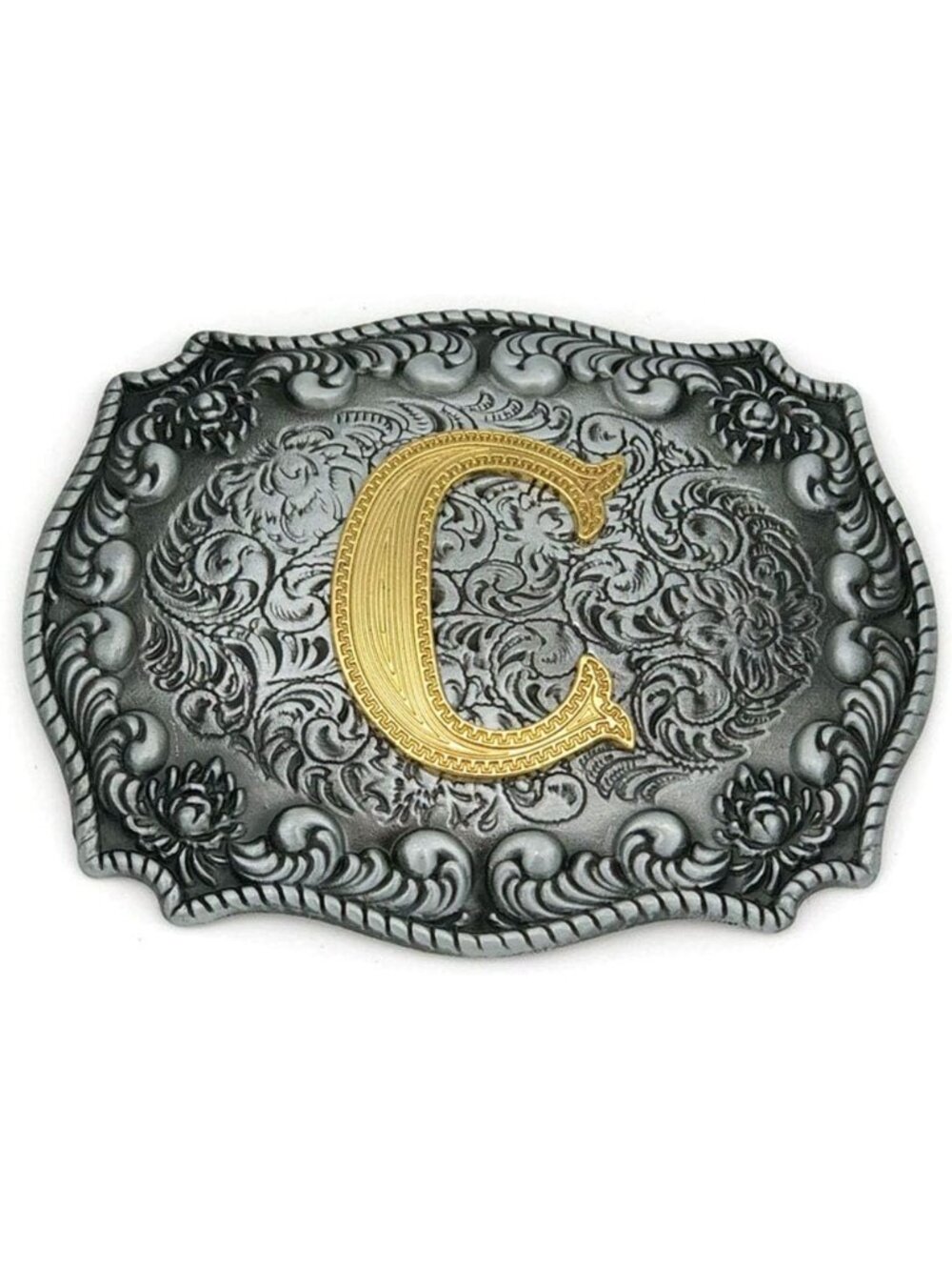 Unisex C Imported Western Silver Large Belt Buckle Initial Letters Rodeo